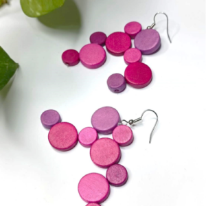 Pink Wood Disc Earrings