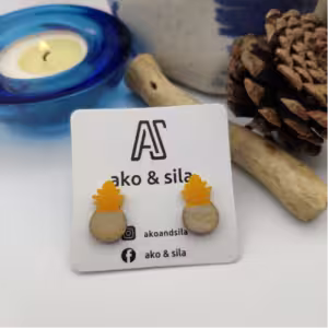 Mustard Cream Geometric Wood Earrings