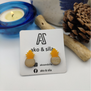 Mustard Cream Geometric Wood Earrings