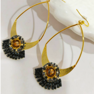 Black Crystal Beaded Teardrop Earrings