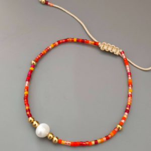 Orange Pearl Chain Bracelet