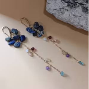 Deep Blue Floral Chain Earrings