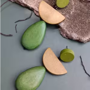Blush Red Colorblock Wood Earrings