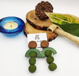 Green Wood Dot Drop Earrings