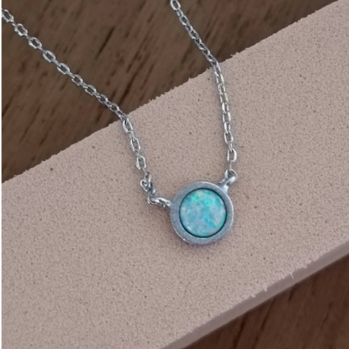 Silver Aqua Bezel Necklace