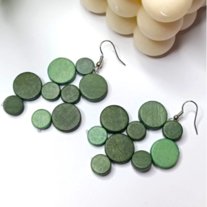 Green Wood Disc Earrings