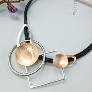 Mixed Metal Geometric Cord Necklace