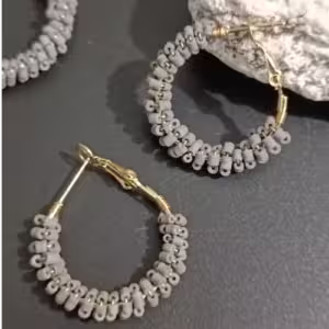 Grey Beaded Hoop Earrings