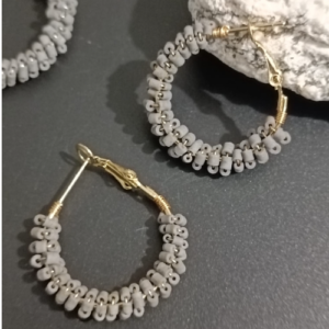 Grey Beaded Hoop Earrings
