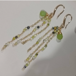 Light Green Beaded Tassel Earrings