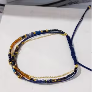 Navy Gold Beaded Wrap Bracelet
