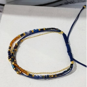 Navy Golden Beaded Wrap Bracelet