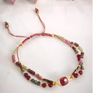 Pink Multicolor Beaded Adjustable Bracelet