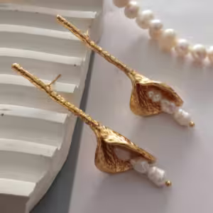 Gold Lily Pearl Drop Earrings