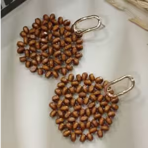 Brown Wood Bead Disc Earrings
