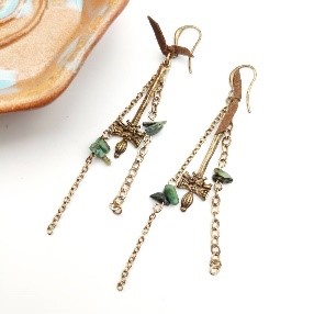 Gold Green Charm Tassel Earrings