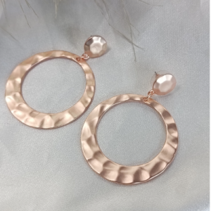 Rose Golden Hammered Hoop Earrings