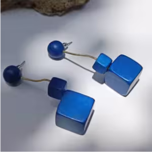 Blue Square Wood Earrings