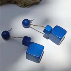 Blue Square Wood Earrings