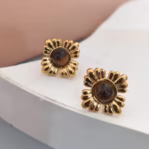 Brown Sunburst Stud Earrings
