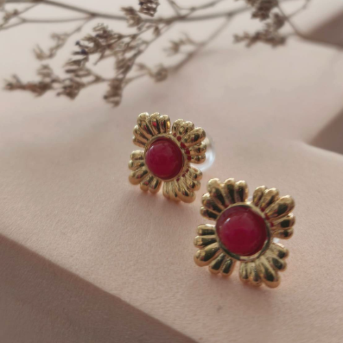 Red Sunburst Stud Earrings