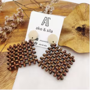 Brown Beaded Diamond Earrings