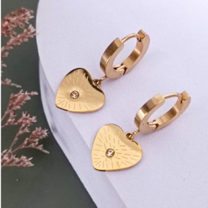 Gold Heart Charm Hoops