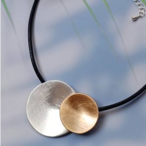 Mixed Metal Disc Cord Necklace