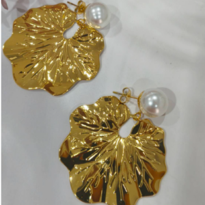 Gold Textured Floral Drop Earrings