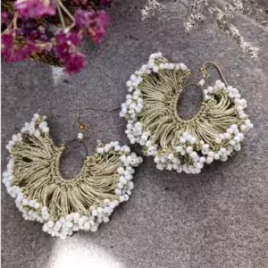 White Beaded Fringe Earrings