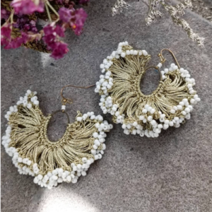 White Beaded Fringe Earrings