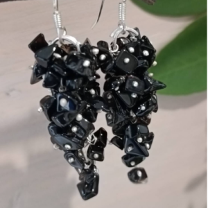 Black Chip Onyx Cluster Earrings