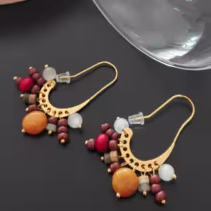Mixed Stones Crescent Earrings