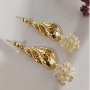 Gold Shell Pearl Drop Earrings