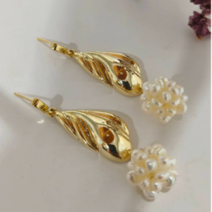 Gold Shell Pearl Drop Earrings