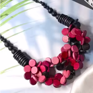 Pink Floral Wood Necklace