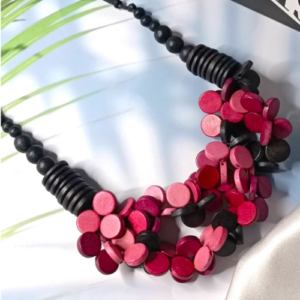 Pink Floral Wood Necklace
