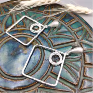 Silver Hammered Square Earrings