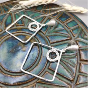 Silver Hammered Square Earrings