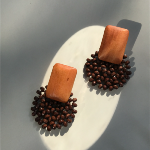 Brown Beaded Fan Earrings