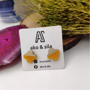 Yellow White Geometric Wood Earrings