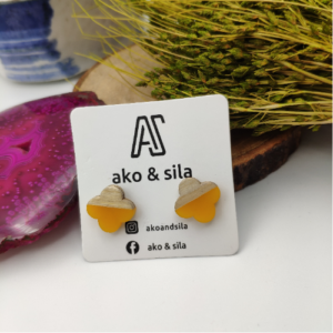 Yellow White Geometric Wood Earrings