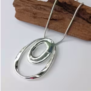Silver Abstract Oval Necklace