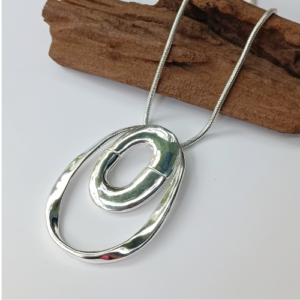 Silver Abstract Oval Necklace