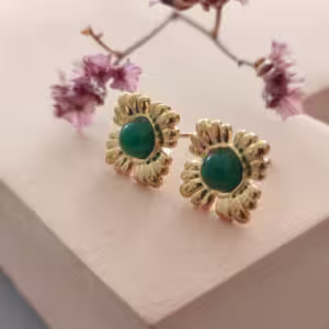 Green Sunburst Stud Earrings