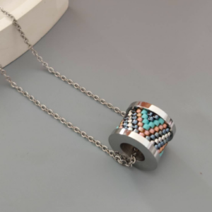Silver Multitone Beaded Spool Pendant Necklace