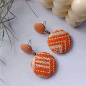 Orange Woven Disc Earrings