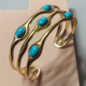 Gold Turquoise Open Cuff Bracelet