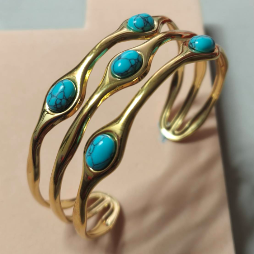 Gold Turquoise Open Cuff Bracelet