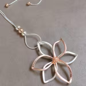 Mixed Metal Flower Outline Pendant Necklace